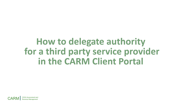 How to set up a delegation of authority for a third party service provider in the CARM Client Portal