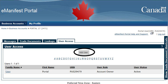 Figure 2-17 User Access tab - Add User page