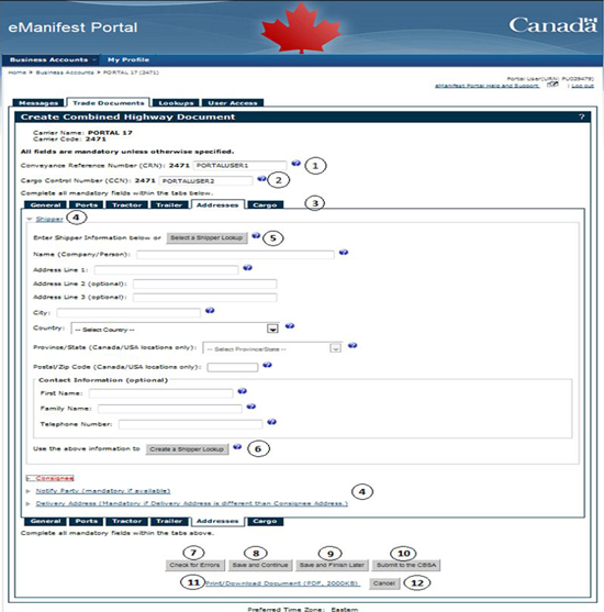 Figure 6.2 Trade Documents tab - Create Combined Highway Document