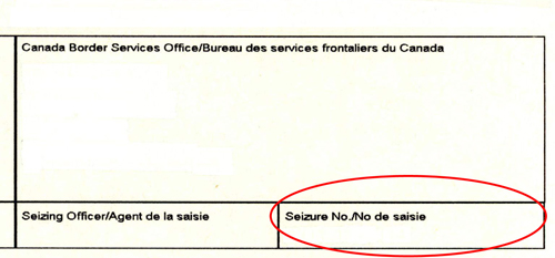 The following image illustrates a portion of the Seizure Receipt form where the Enforcement Action Numbe can be found in the top right corner of the document.